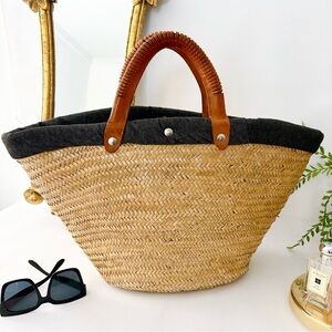 Woodward Raffia Tote Bag Coastal Travel Satchel Large Woven Leather Top Handle